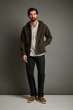 Hack Lederware Herren-Kapuzenjacke Bockvelours Braun New