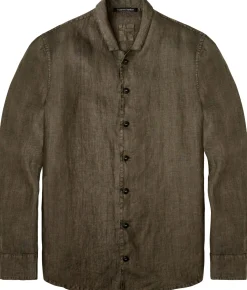 Hannes Roether Herren-Leinenhemd Oliv Sale