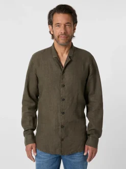 Hannes Roether Herren-Leinenhemd Oliv Sale