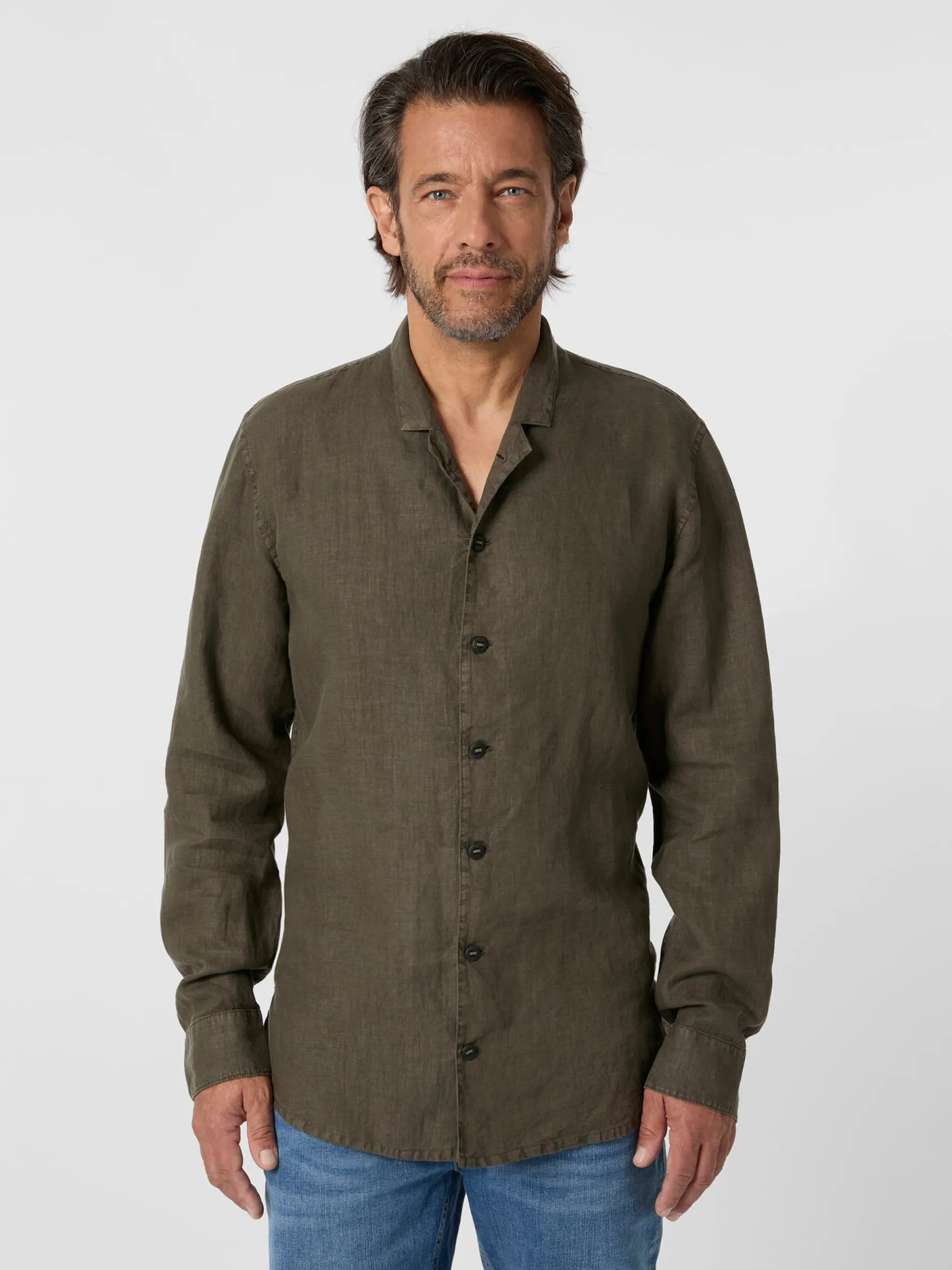 Hannes Roether Herren-Leinenhemd Oliv Sale
