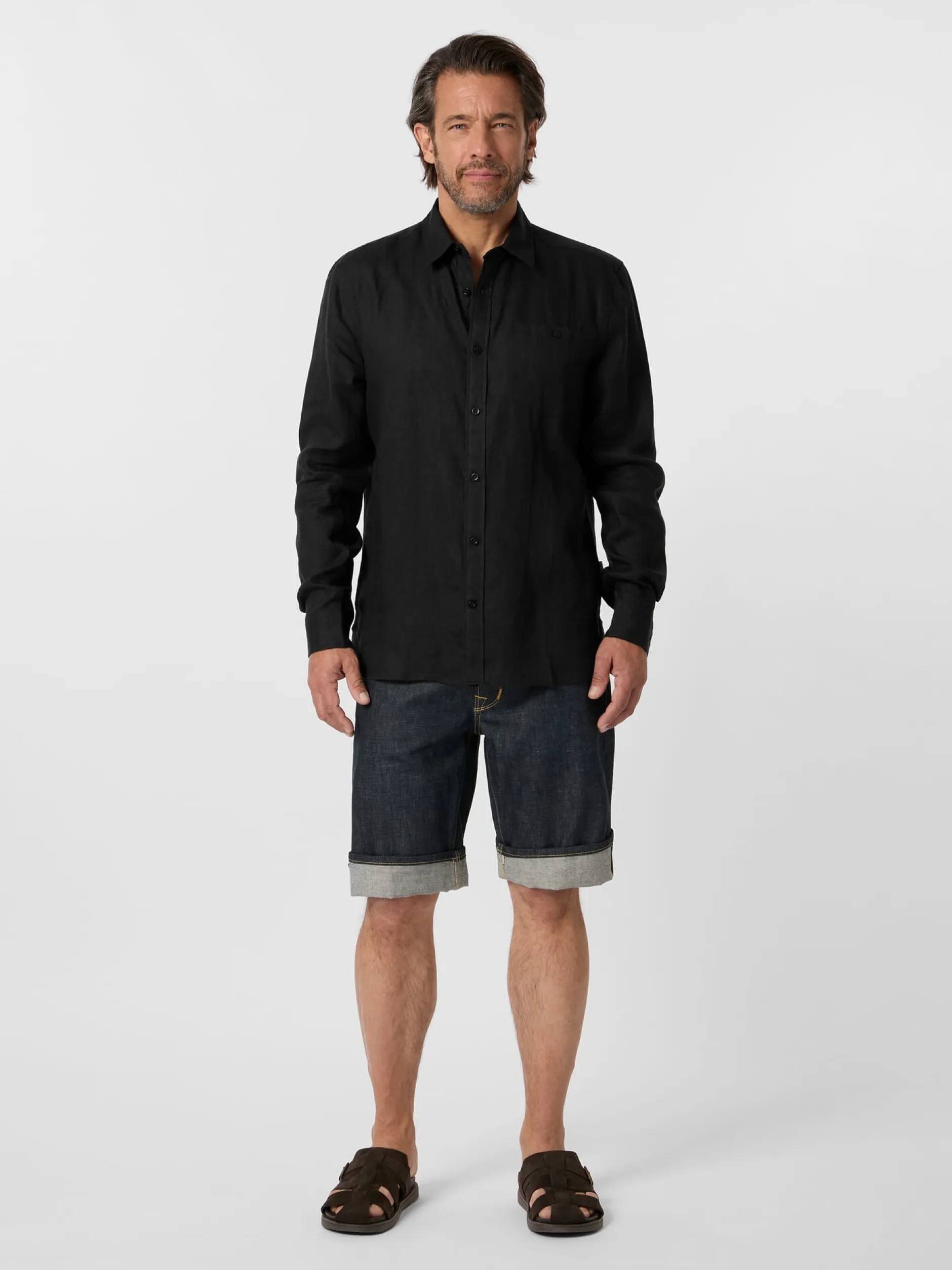 Knowledge Cotton Apparel Herren-Leinenhemd Schwarz Hot