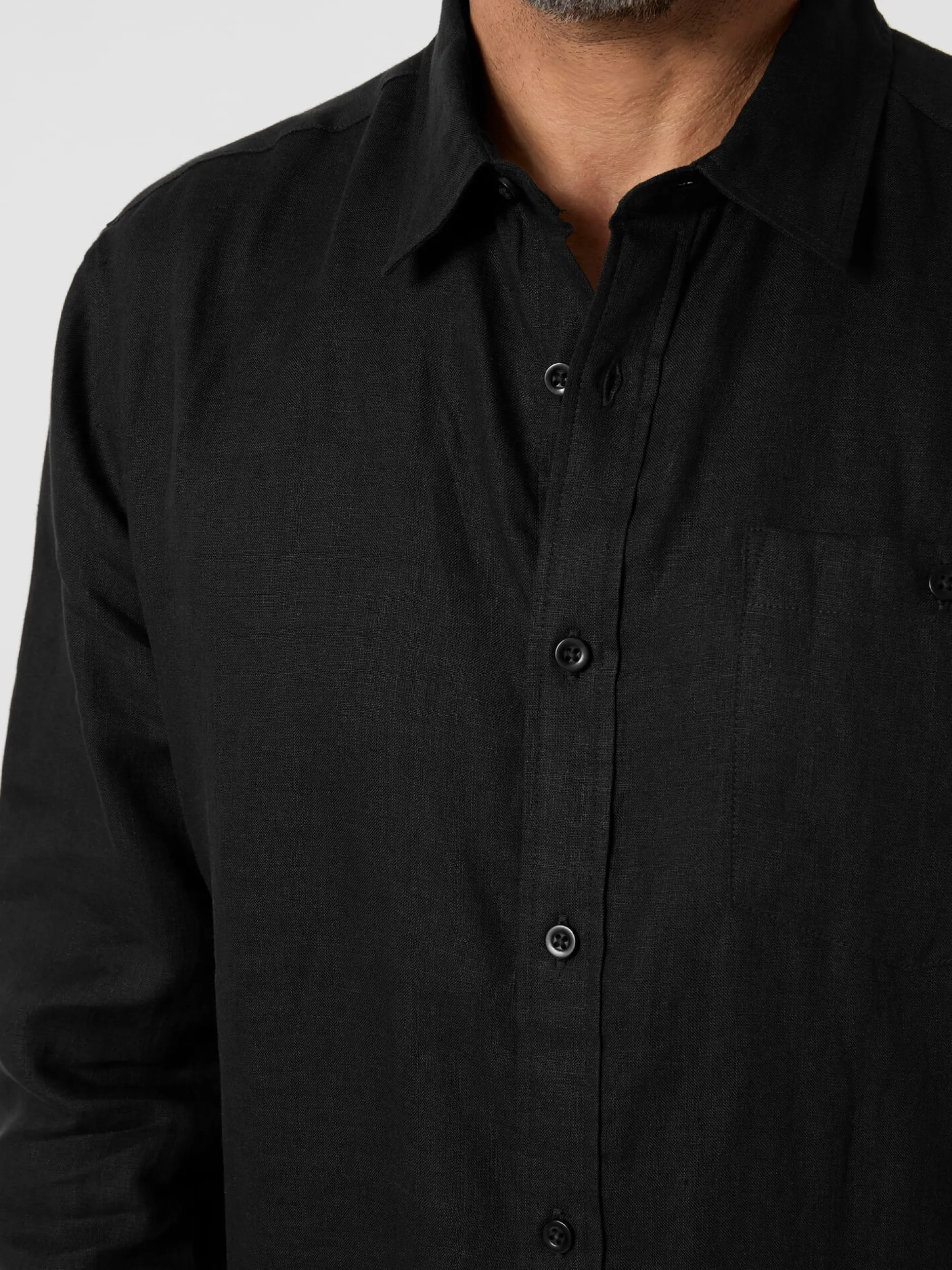 Knowledge Cotton Apparel Herren-Leinenhemd Schwarz Hot