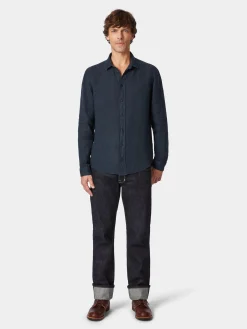 Blue de Gênes Herren-Leinenhemd vorgewaschen Discount