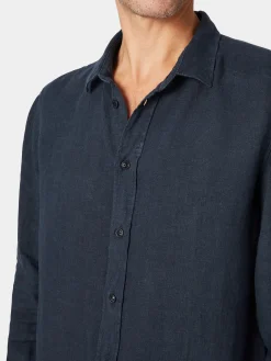 Blue de Gênes Herren-Leinenhemd vorgewaschen Discount