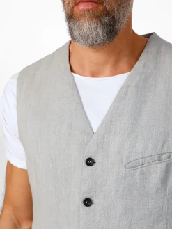 Hannes Roether Herren-Leinenweste Hellgrau Outlet