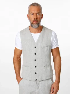 Hannes Roether Herren-Leinenweste Hellgrau Outlet