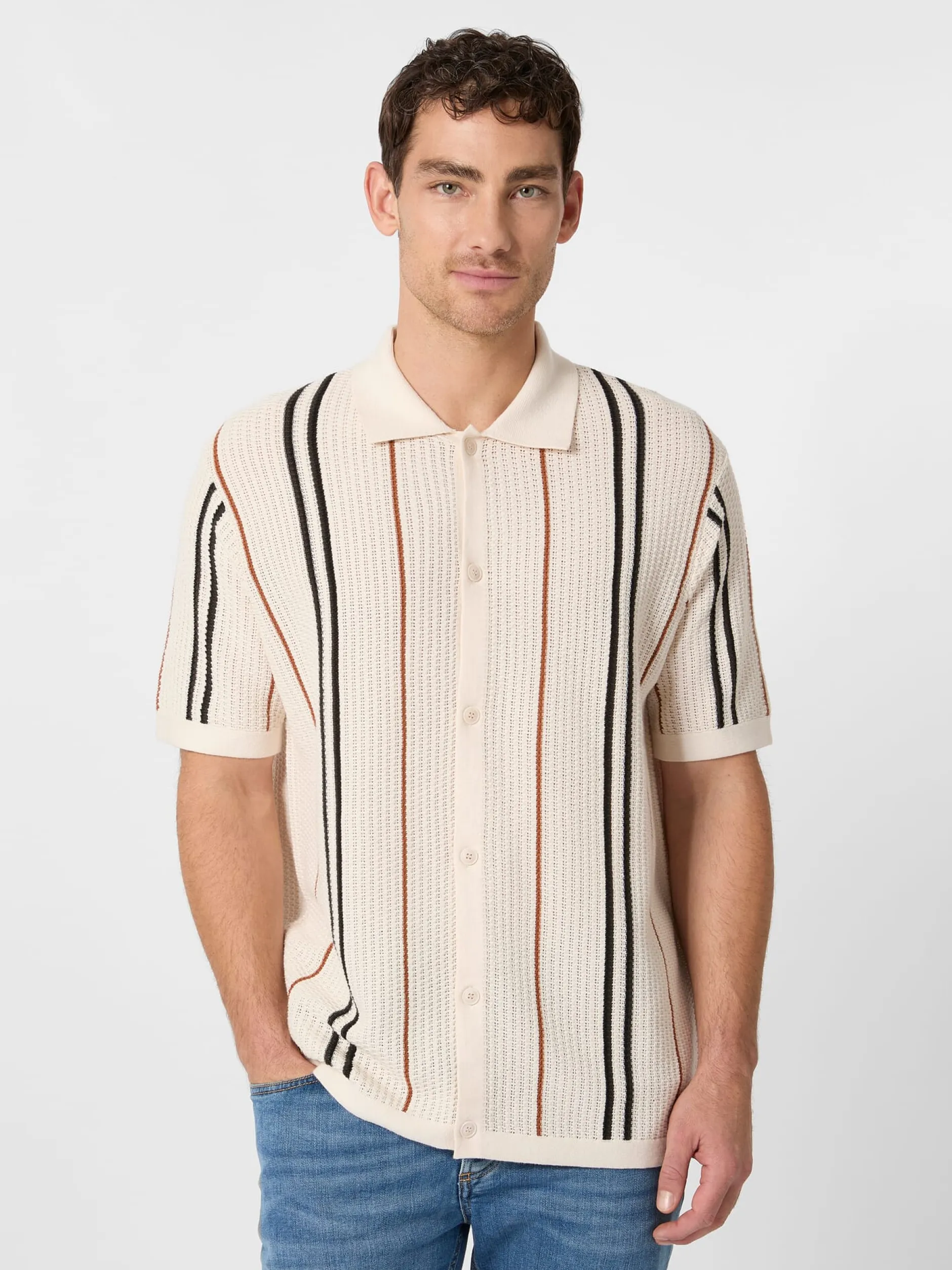 Blue de Gênes Herren-Poloshirt Knopfleiste Weiß Best