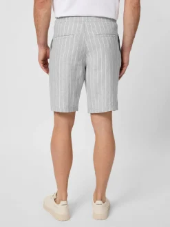 Knowledge Cotton Apparel Herrenshorts Leinen gestreift Grau Clearance