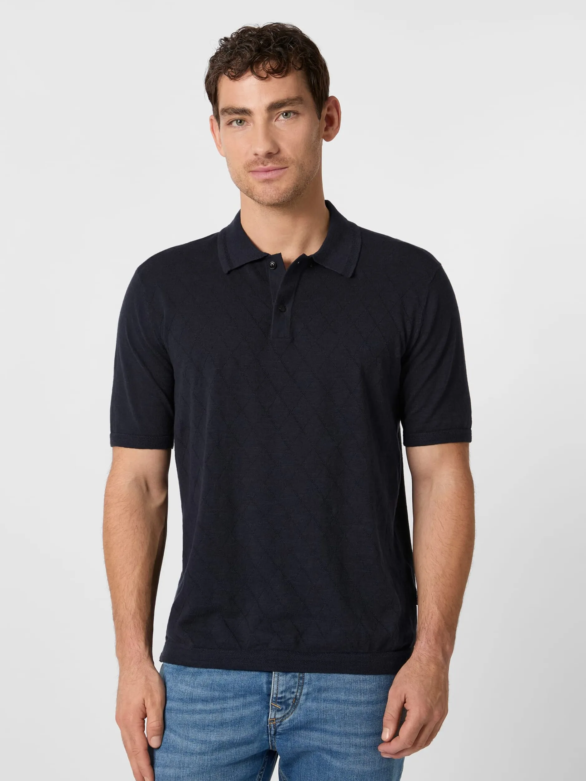 Blue de Gênes Herren-Strickpolo Navy Outlet
