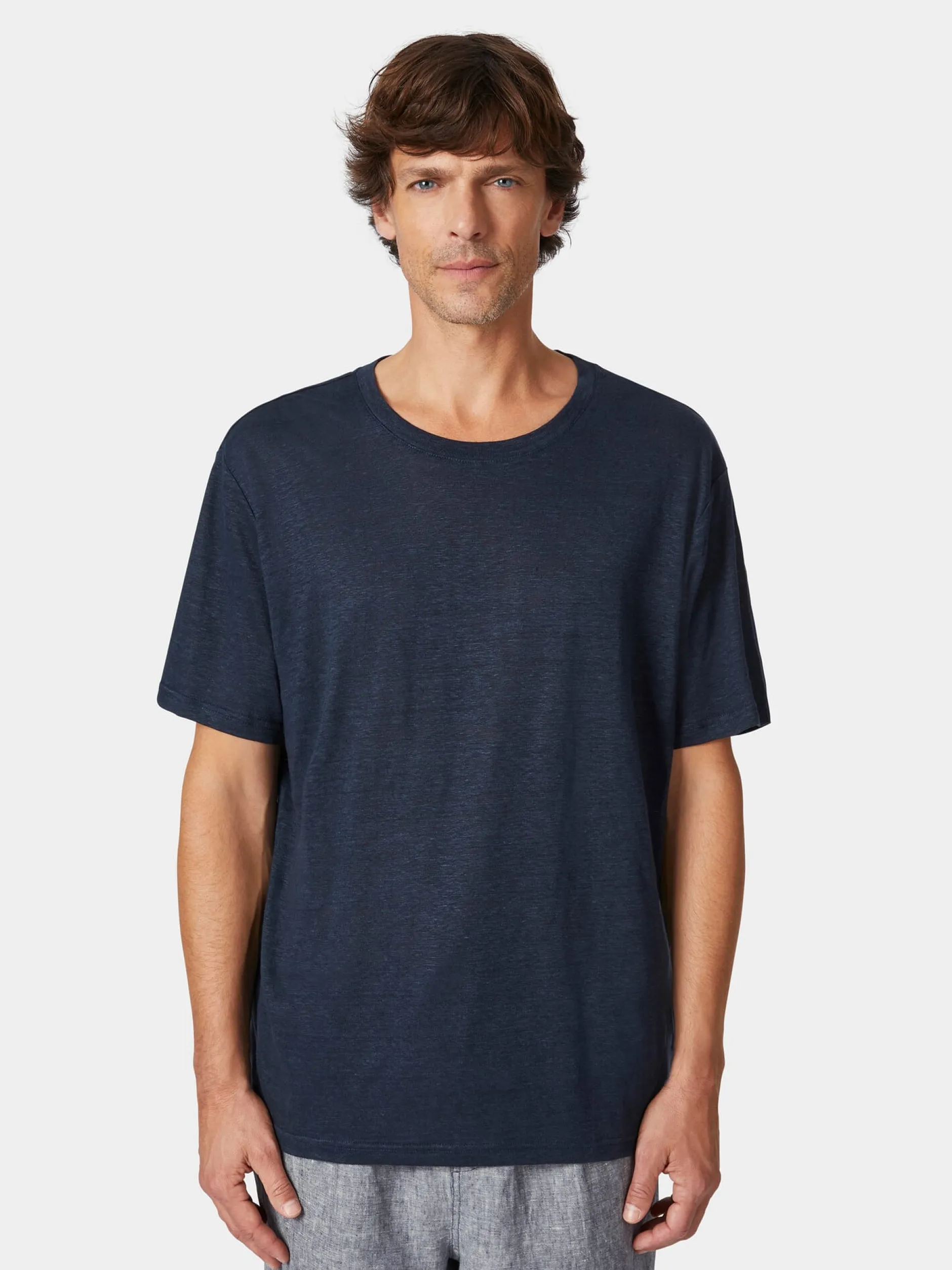 Knowledge Cotton Apparel Herren-T-Shirt Leinen Navy Outlet
