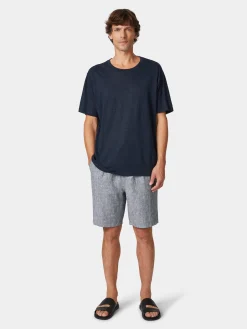 Knowledge Cotton Apparel Herren-T-Shirt Leinen Navy Outlet