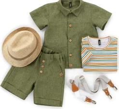 Pure Pure Kinder-Hemd Kurzarm Leinen Oliv Sale