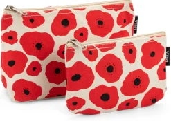 Melawear Kulturbeutel Blumenprint, rot-natur