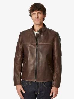 Hack Lederware Lederjacke Pull-up Stehkragen Dunkelbraun Clearance