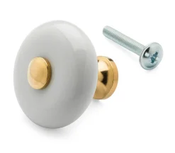 Mérigous Möbelknopf Porzellan mit Zierkappe Messing Hot