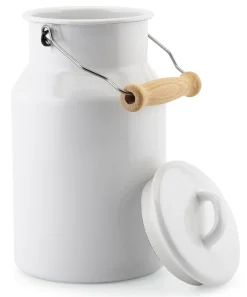 Riess Milchkanne Emaille mit Holzgriff