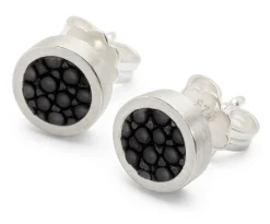 Fischleder Store Ohrstecker Silber-Rochenleder Schwarz Outlet