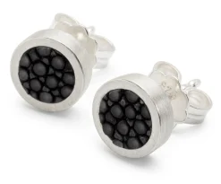 Fischleder Store Ohrstecker Silber-Rochenleder Schwarz Outlet