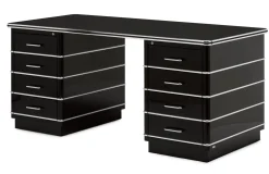 Müller Möbelfabrikation Schreibtisch Stahlblech Chromleiste Schwarz Hot