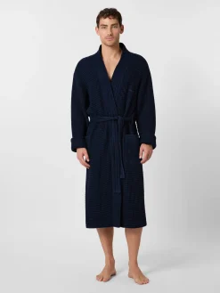 Knowledge Cotton Apparel Unisex-Bademantel Waffelpiqué Navy Clearance