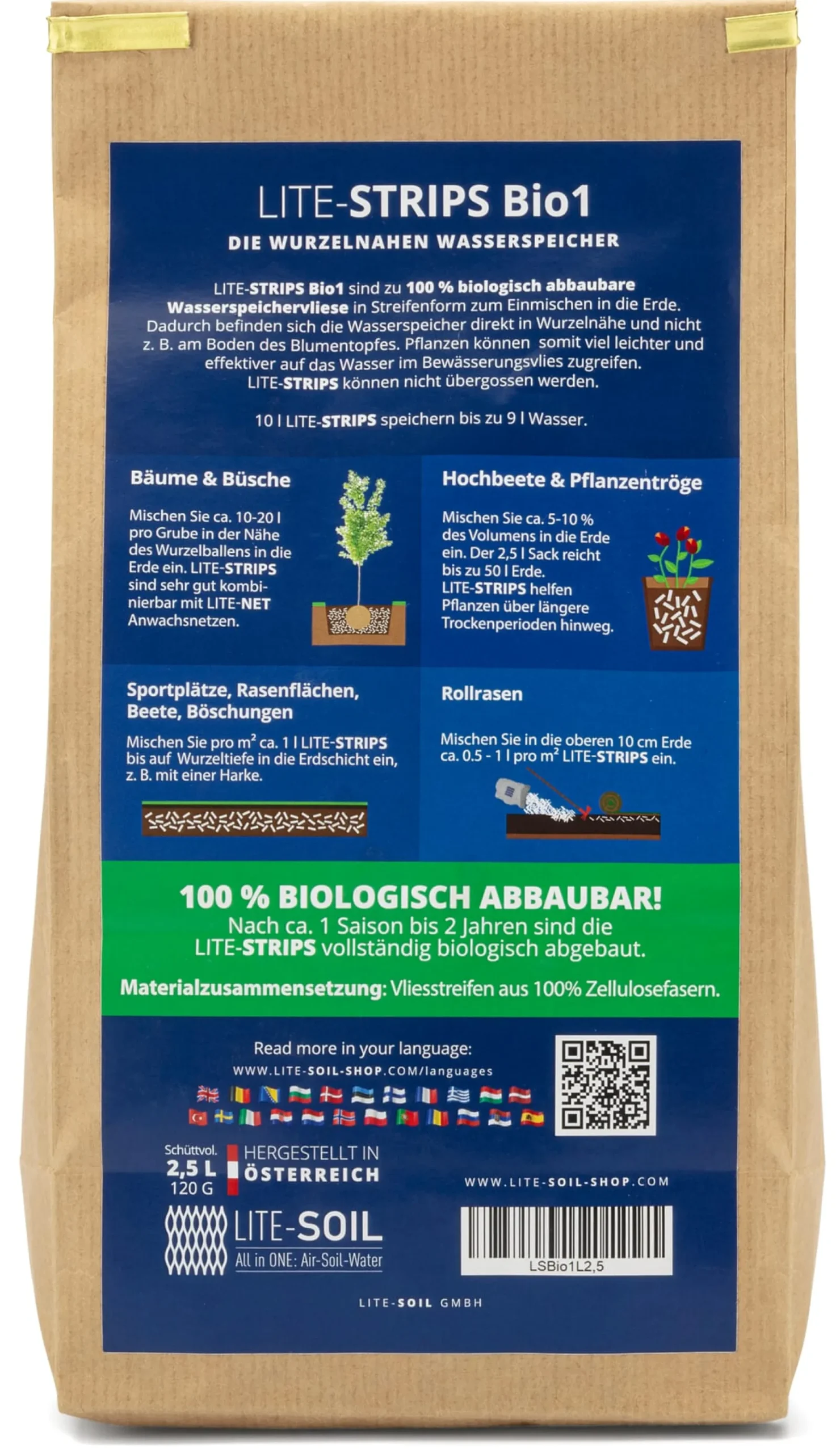 Lite-Soil Wasserspeicher für Pflanzen aus Zellulosestreifen New
