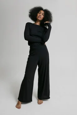 OH OH OM Ethical Sportswear Yoga-Hose weites Bein Schwarz Discount